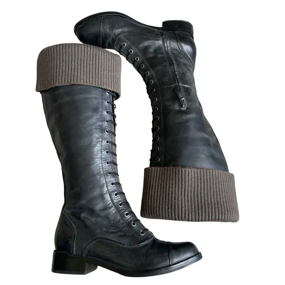 Cole Haan Black and Gray Lace Up Boots - Picture 2 of 9